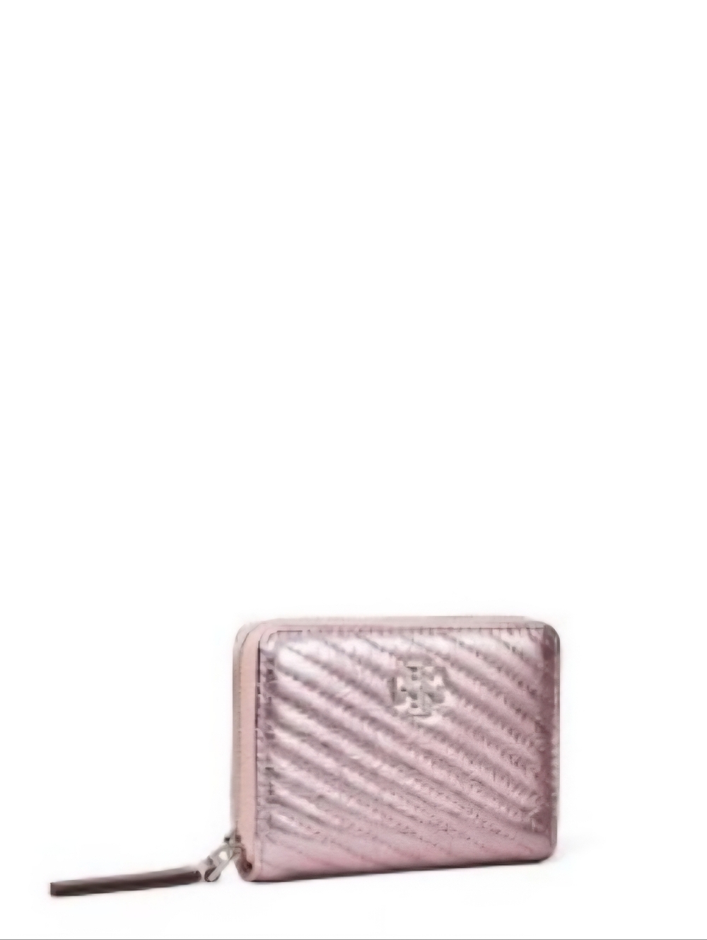 Tory Burch Kira Metallic Moto Quilt Small Z/A Leather Wallet in Sparkle Pink NWT